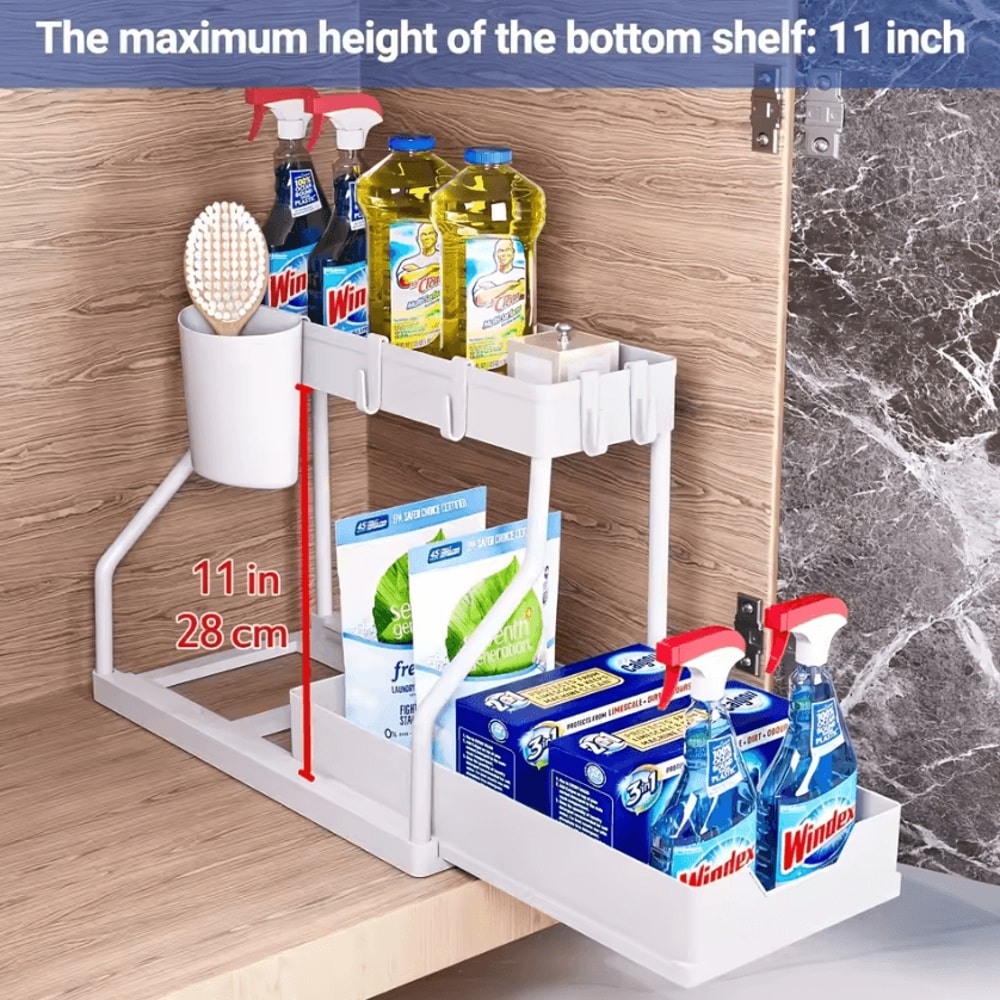 2Tier PullOut Under Sink Organizer Large Capacity Sliding Storage Rack 7