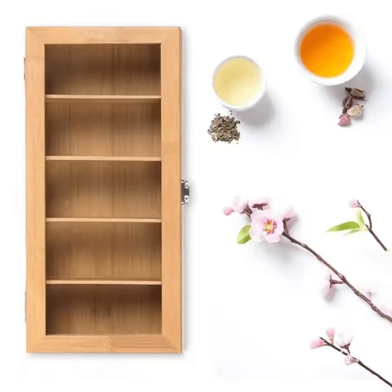 Bamboo Tea Bag Storage Box 5Compartment Portable Organizer 2