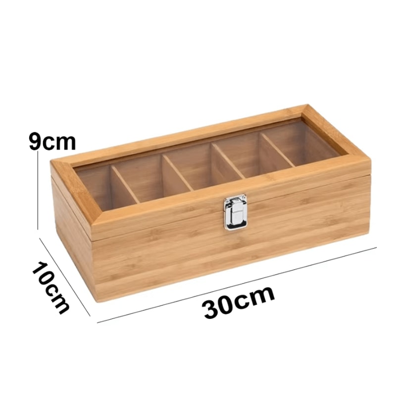 Bamboo Tea Bag Storage Box 5Compartment Portable Organizer 4