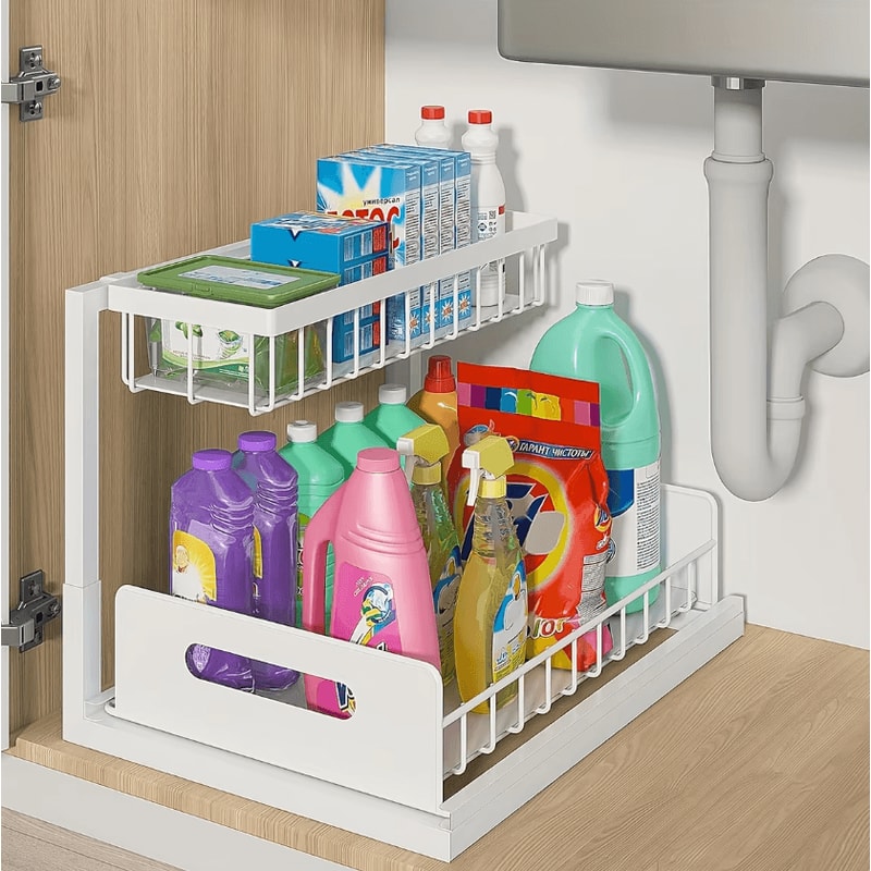 2Tier Sliding Under Sink Organizer PullOut Cabinet Storage Rack For Kitchen Bathroom 1