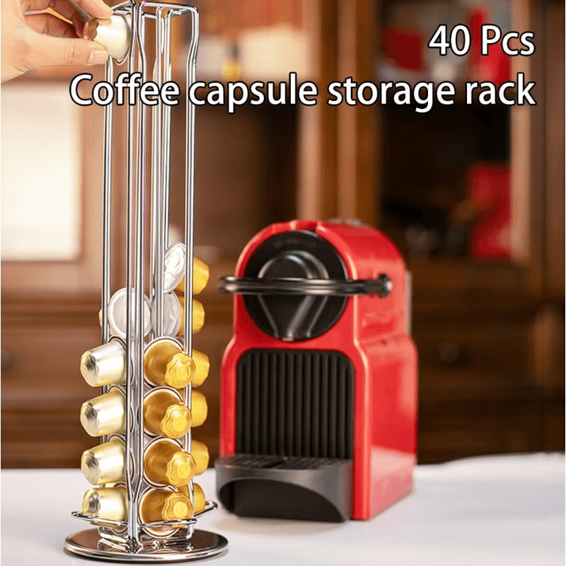 360 Rotating Coffee Capsule Holder 40 Pod Silver Storage Rack For Coffee Stations 0
