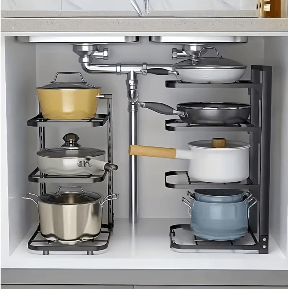 Expandable Stainless Steel Pot Pan Organizer Rack Adjustable MultiLayer Kitchen Storage 0