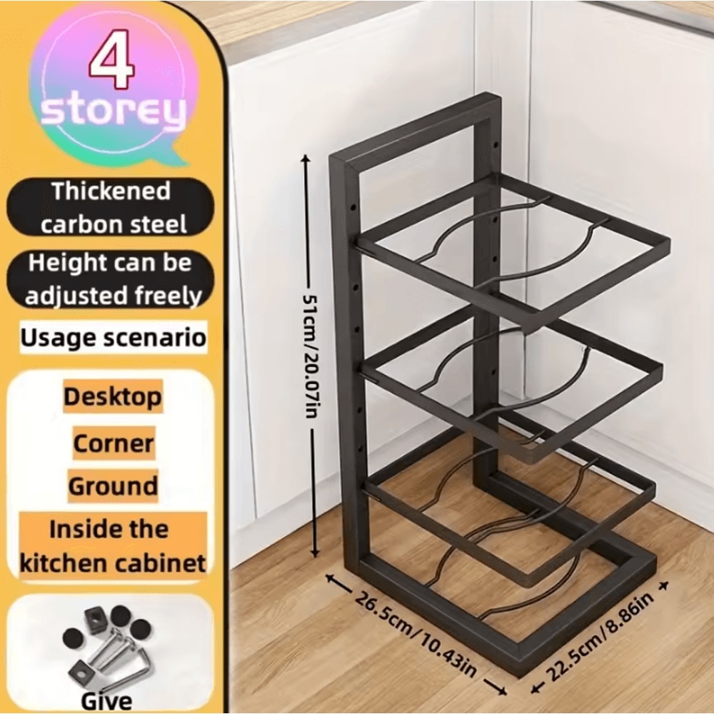 Expandable Stainless Steel Pot Pan Organizer Rack Adjustable MultiLayer Kitchen Storage 3
