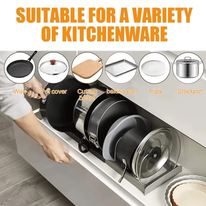 Expandable Stainless Steel Cookware Organizer Rack Adjustable Cabinet Storage For Pots Lids Cutti 2