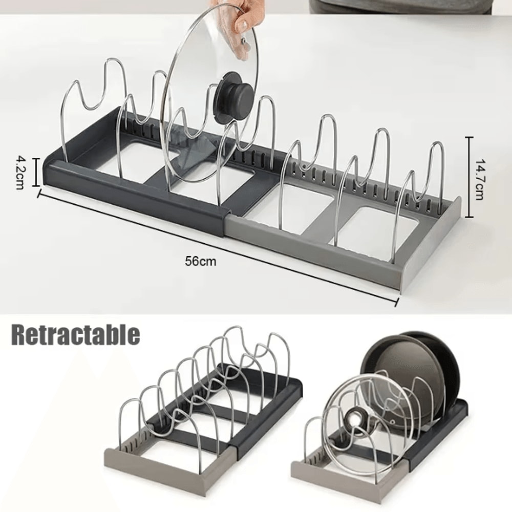 Expandable Stainless Steel Cookware Organizer Rack Adjustable Cabinet Storage For Pots Lids Cutti 3