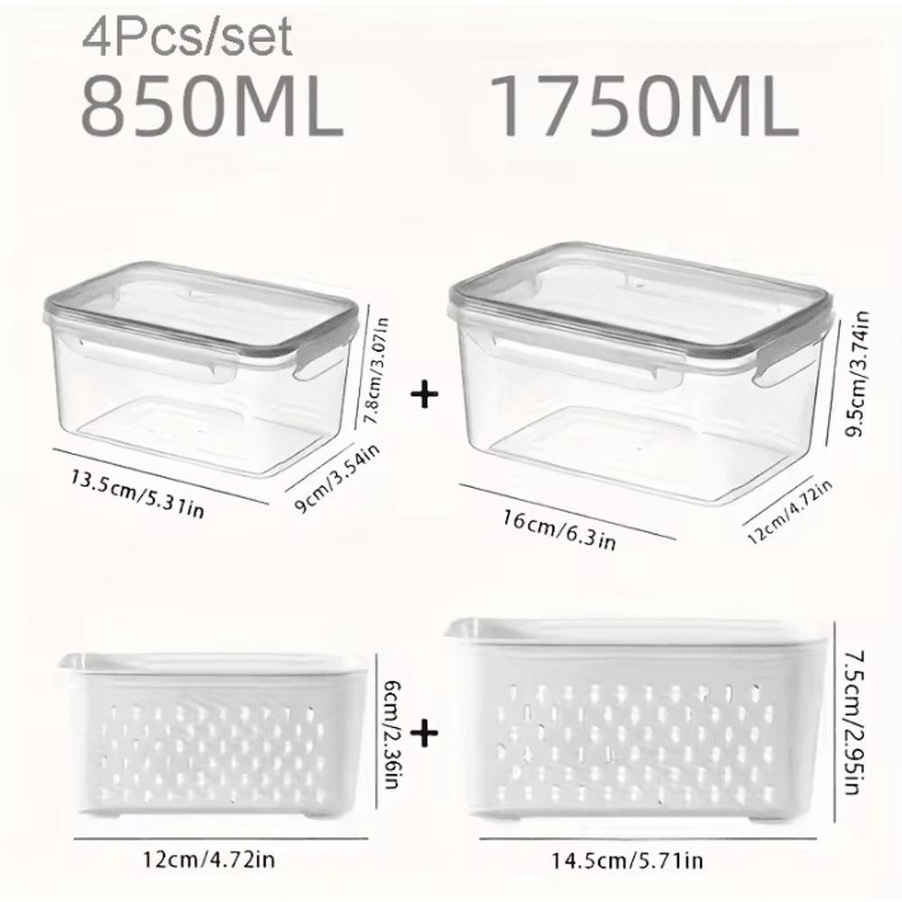 Fridge Food Storage Containers With Strainer Fresh Produce Saver Set For Fruits Vegetables Meat 3