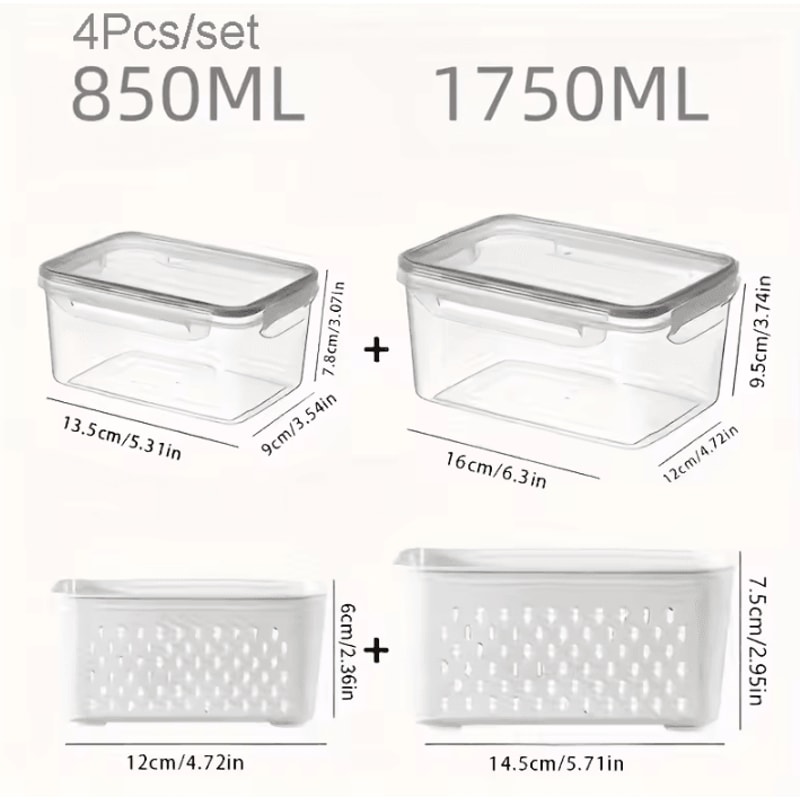 Fridge Food Storage Containers With Strainer Fresh Produce Saver Set For Fruits Vegetables Meat 3