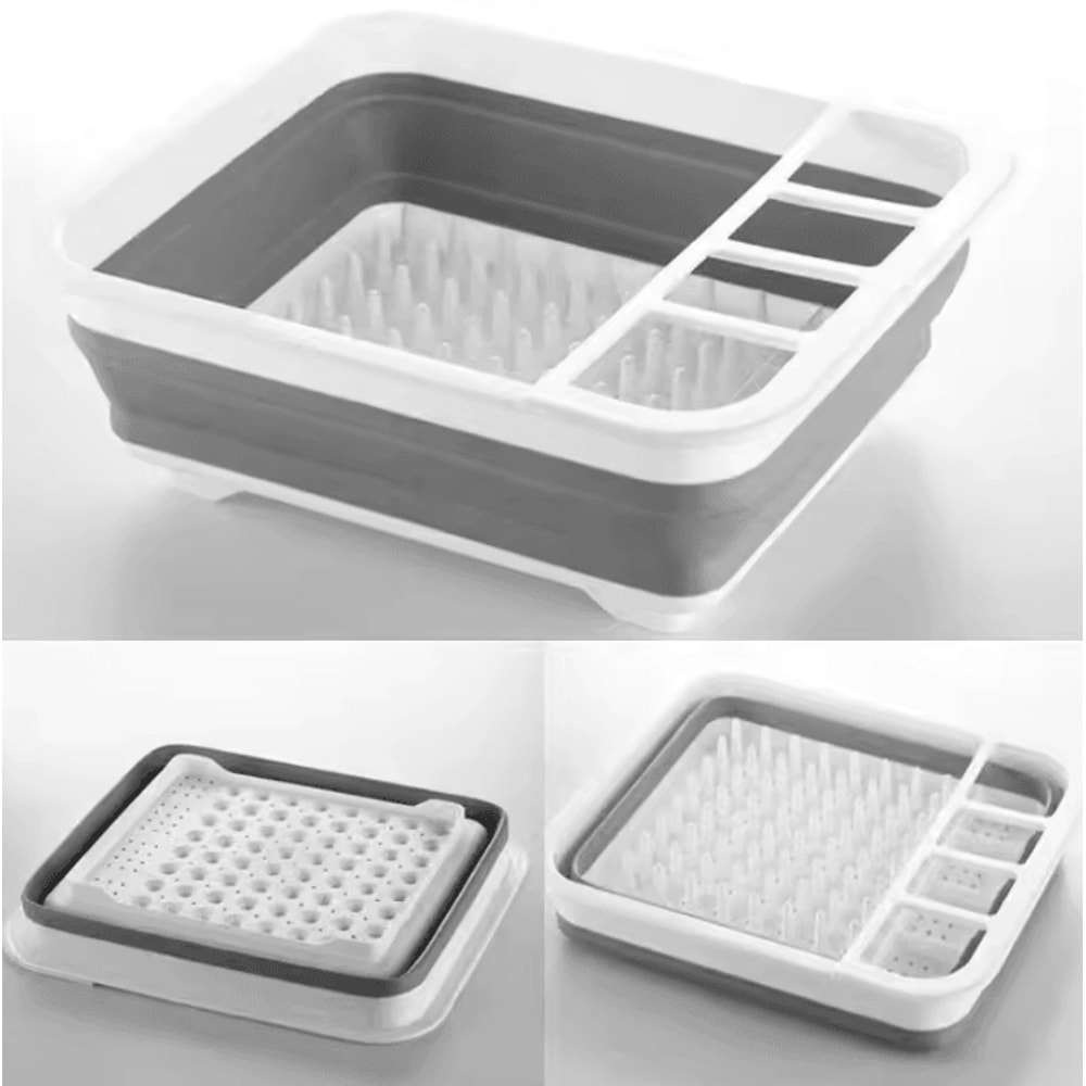 Foldable Dish Drying Rack With Drain Tray SpaceSaving Kitchen Organizer For Plates Bowls 0