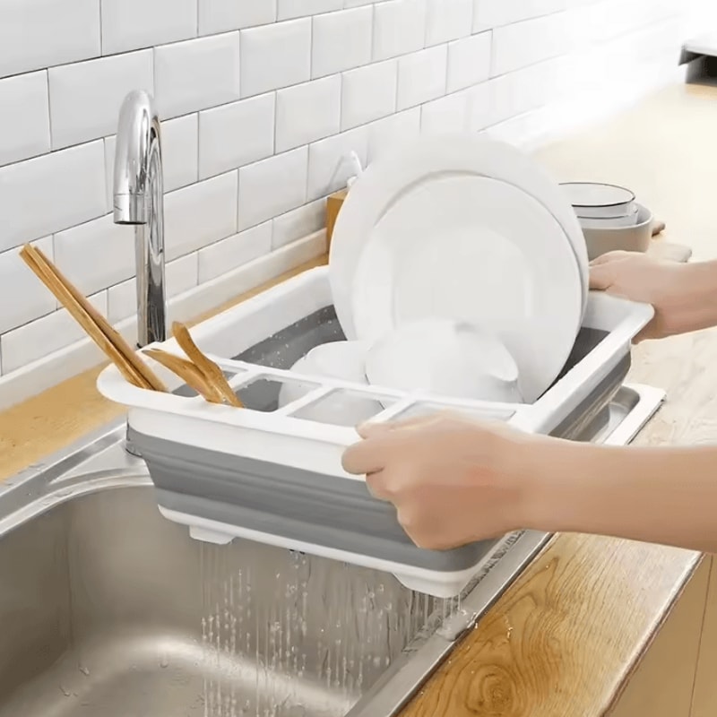 Foldable Dish Drying Rack With Drain Tray SpaceSaving Kitchen Organizer For Plates Bowls 1