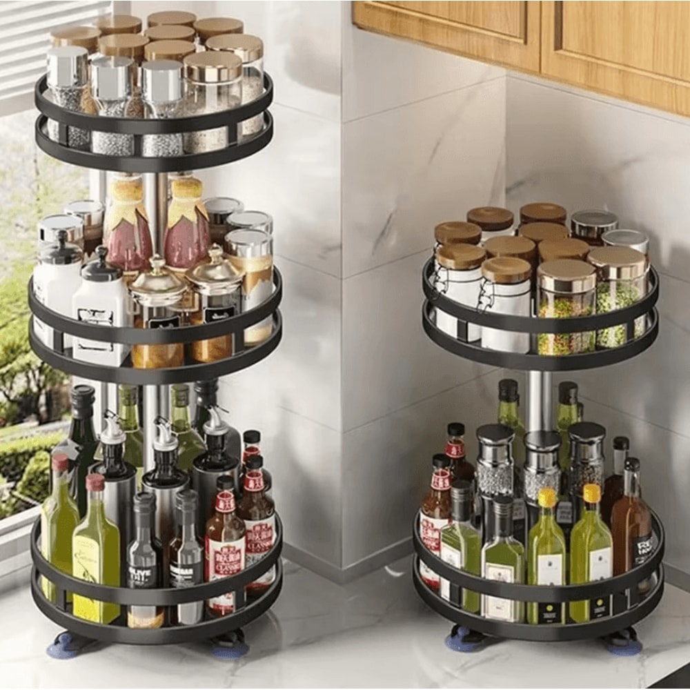 360 Rotating Spice Organizer Tray NonSlip Kitchen Turntable For Bottles Seasonings 0