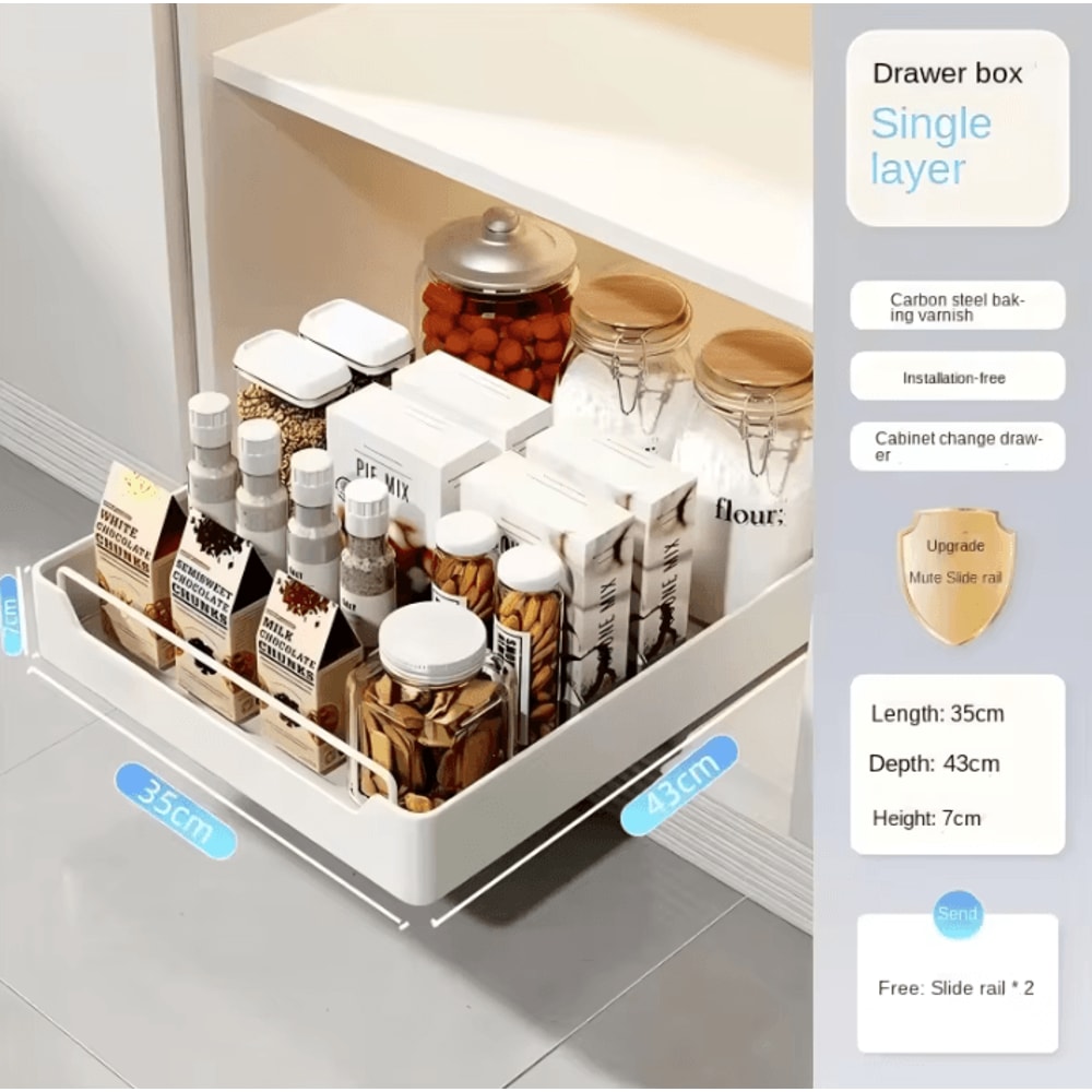 PullOut Cabinet Storage Rack Metal Sliding Drawer Organizer For Kitchen Spices Bottles 5