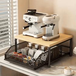 modern wooden microwave shelf rack – space-saving countertop organizer with metal frame