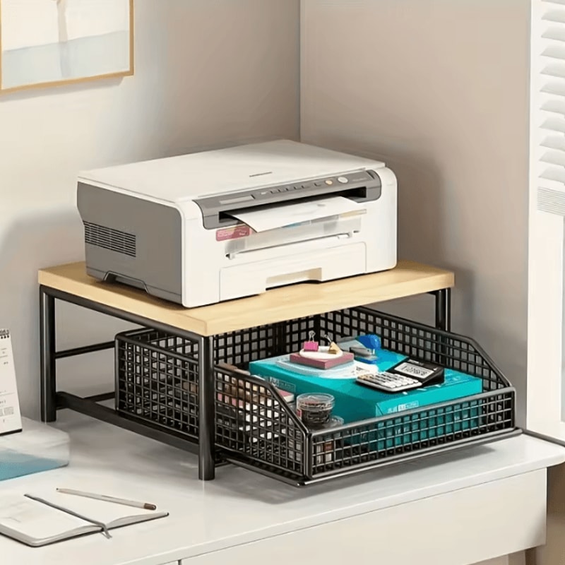 Modern Wooden Microwave Shelf Rack SpaceSaving Countertop Organizer With Metal Frame 1