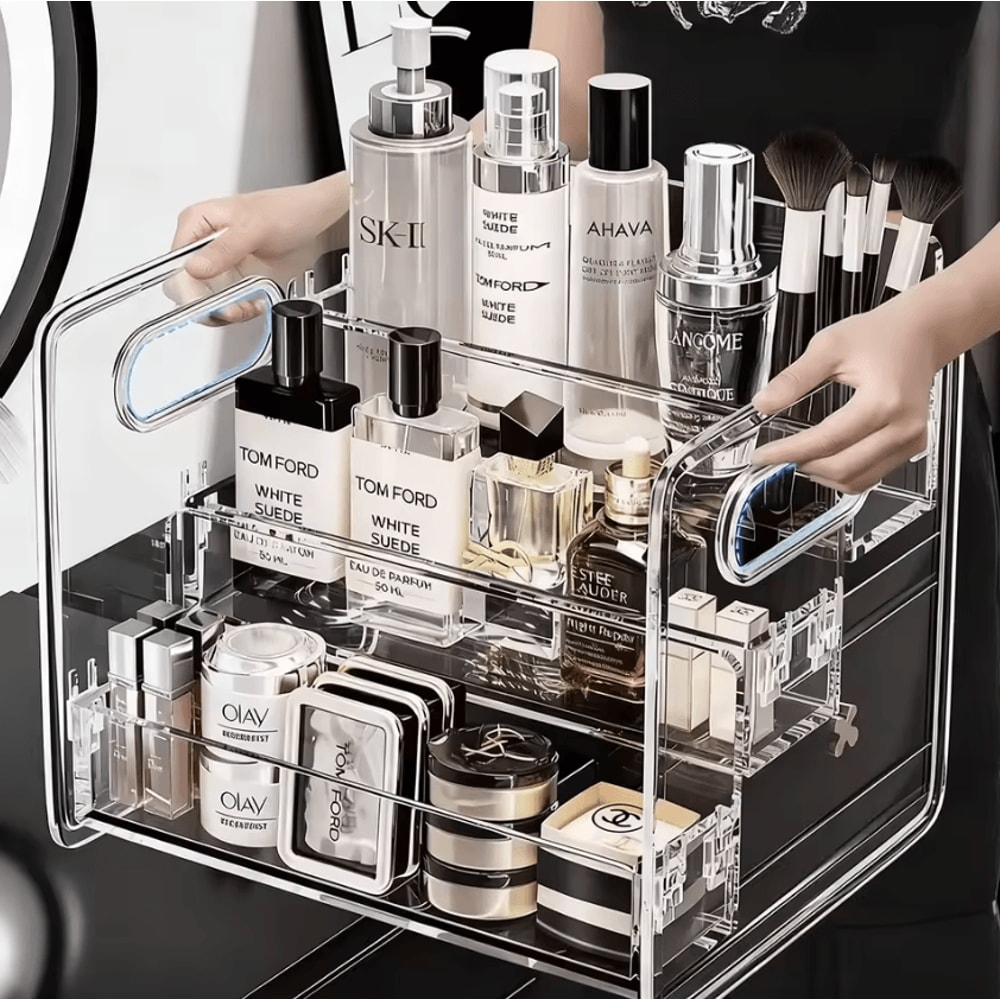 3Tier Acrylic Perfume Display Organizer Transparent Vanity Storage Shelf For Cosmetics Fragrance 2