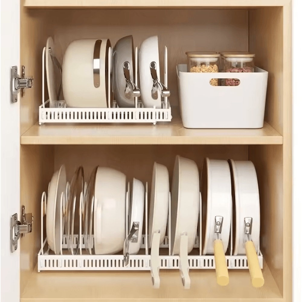 Adjustable Carbon Steel Pot Dish Drying Rack MultiLayer Expandable Kitchen Organizer 0