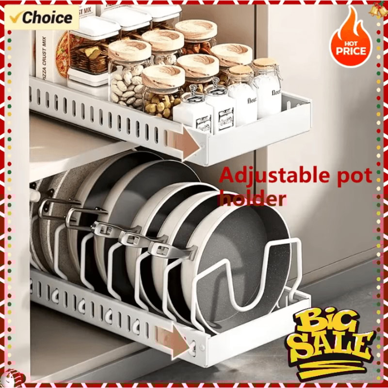 SlidePro Multifunction Pull Out Kitchen Organizer Pull Out Cabinet Organizer Pot Lid Rack Spice Rac 0