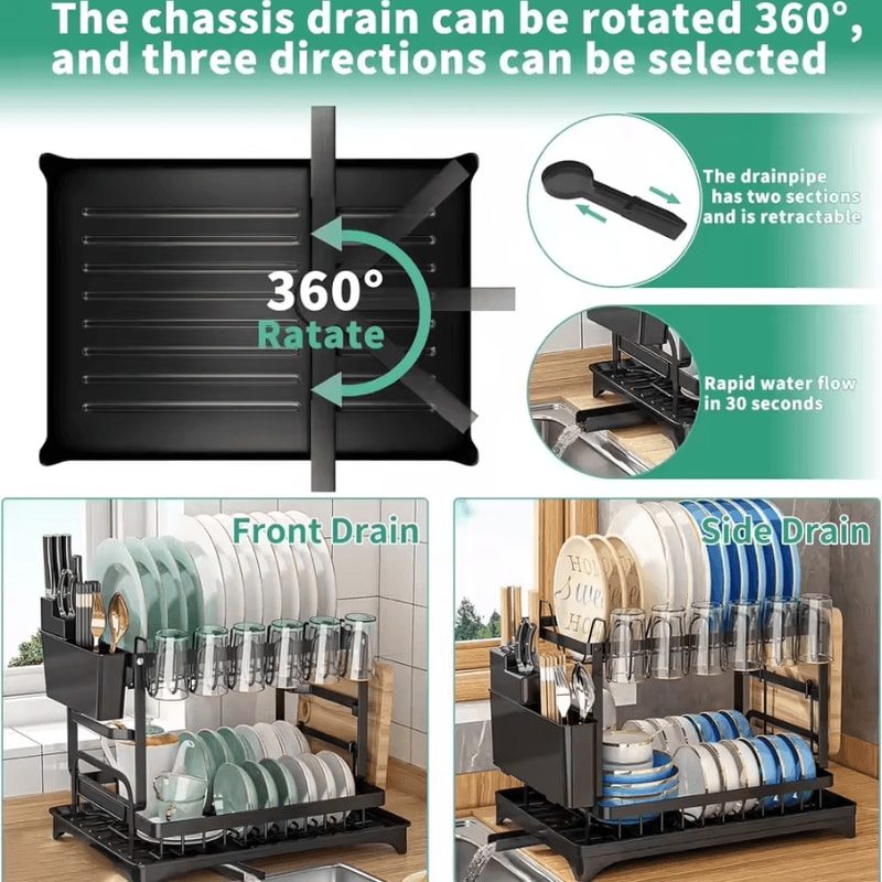 DryEase 2 Tier Dish Drying Rack Kitchen Dish Drying Rack Countertop Dish Drainer With Drip Tray Met 1