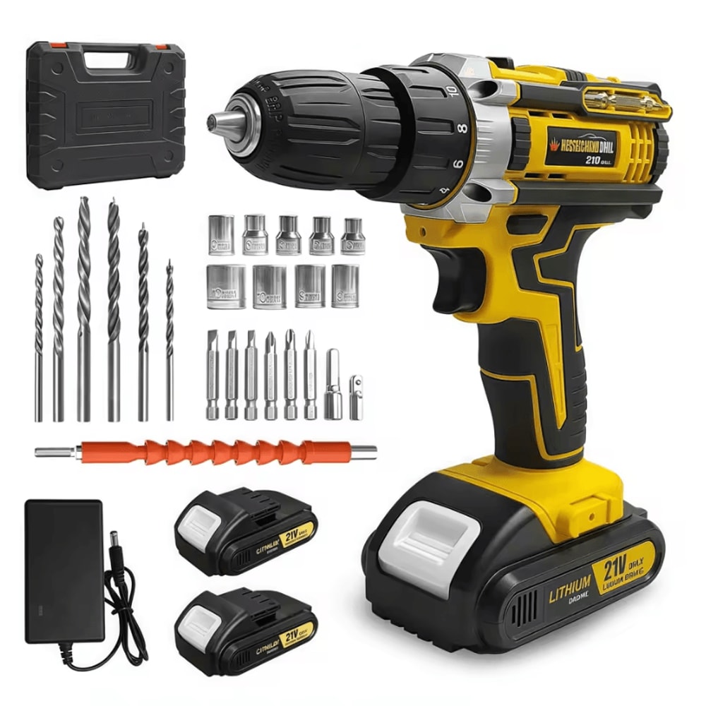 AllinOne Cordless Electric Drill Screwdriver Combo Kit Lithium Power DIY Tool Set 0