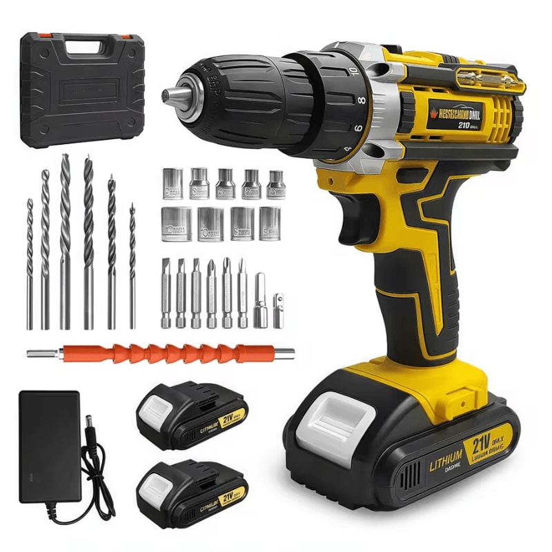 AllinOne Cordless Electric Drill Screwdriver Combo Kit Lithium Power DIY Tool Set 0