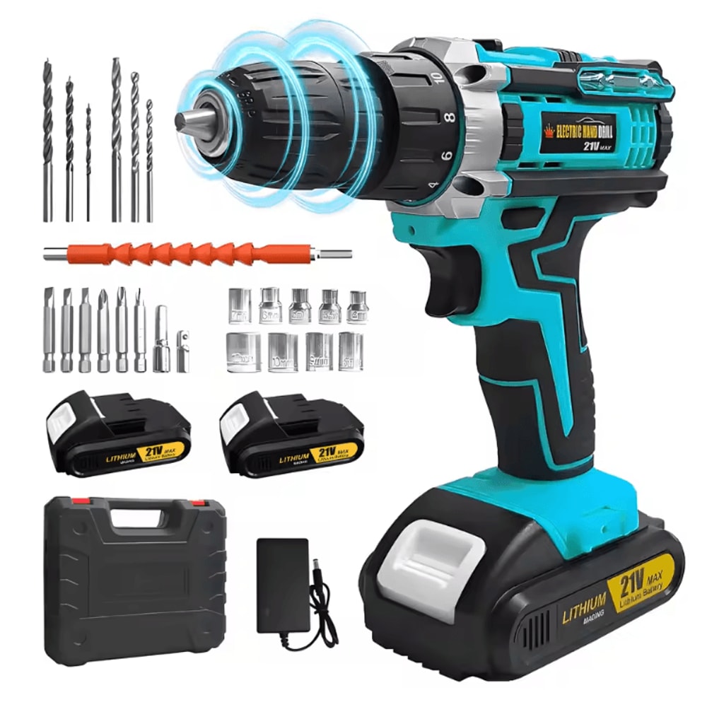 AllinOne Cordless Electric Drill Screwdriver Combo Kit Lithium Power DIY Tool Set 6
