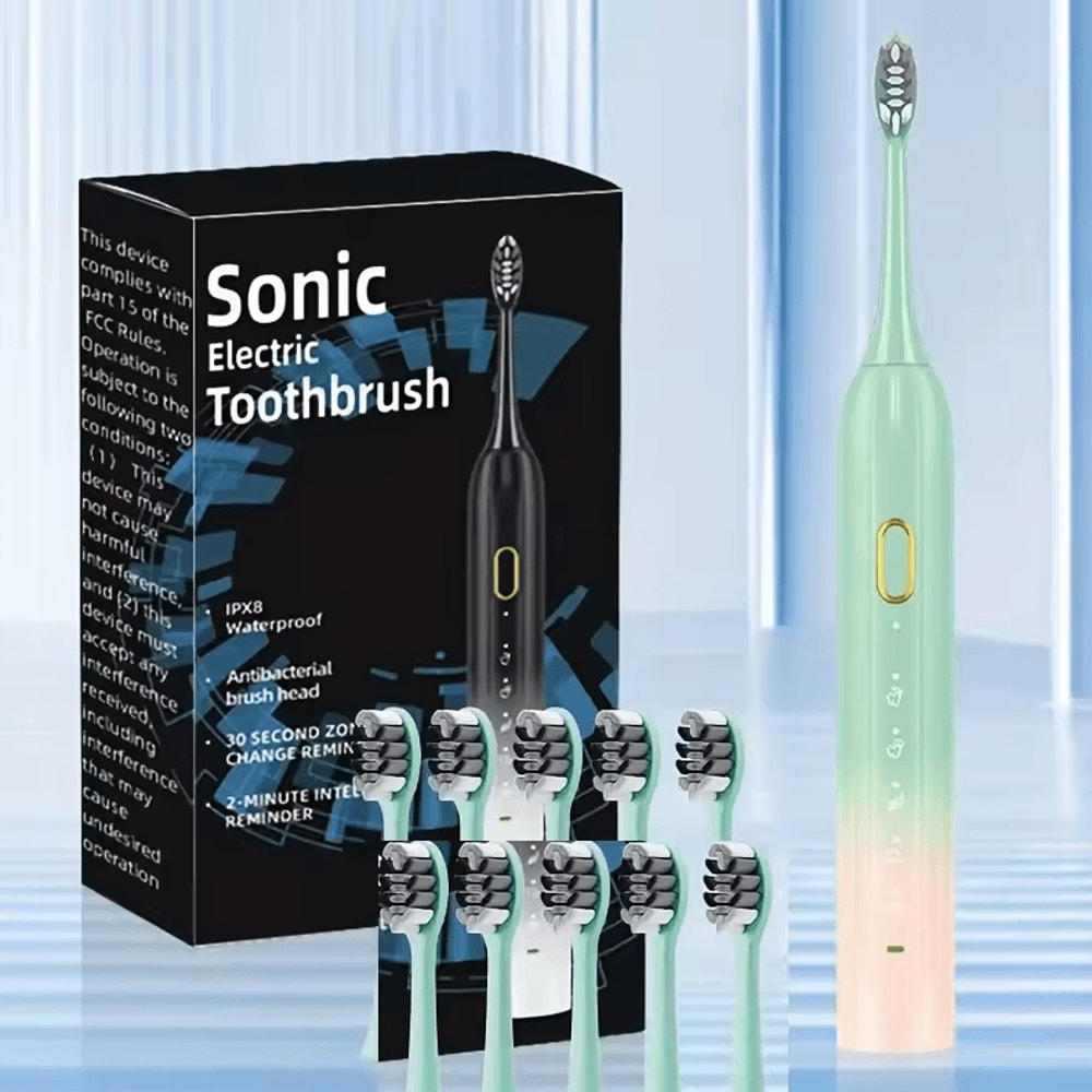 Ultra Clean Rotary Electric Toothbrush Set Waterproof Rechargeable Brush With 10 Replacement Heads 1