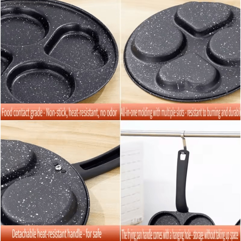 4Hole Medical Stone NonStick Omelette Pan MultiCompartment Breakfast Frying Pan 2