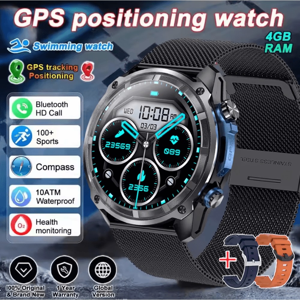 Military Offline Map GPS Smartwatch With 4GB Memory 1000mAh Battery AMOLED Display 4