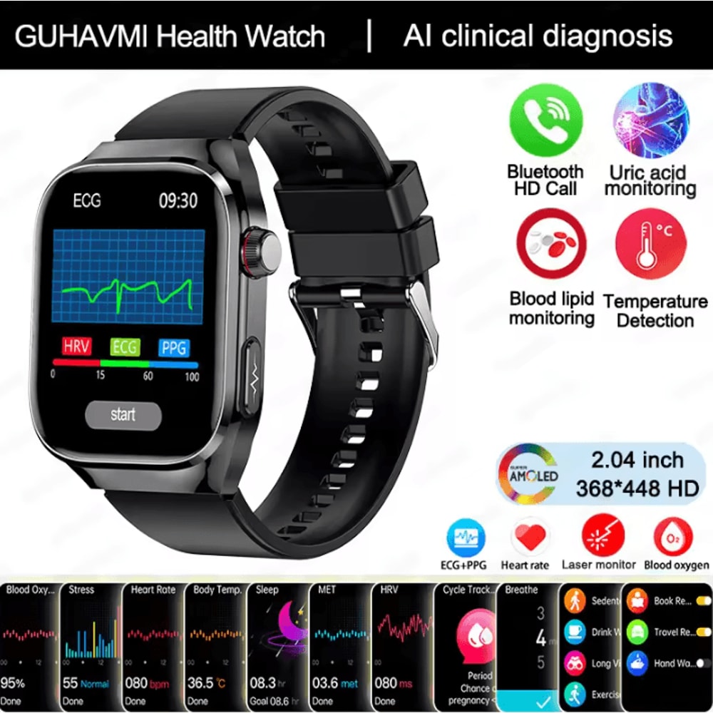 AI Laser Health Smartwatch With ECG PPG Uric Acid Blood Pressure Monitor 2