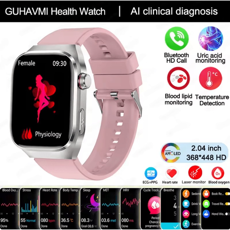 AI Laser Health Smartwatch With ECG PPG Uric Acid Blood Pressure Monitor 3
