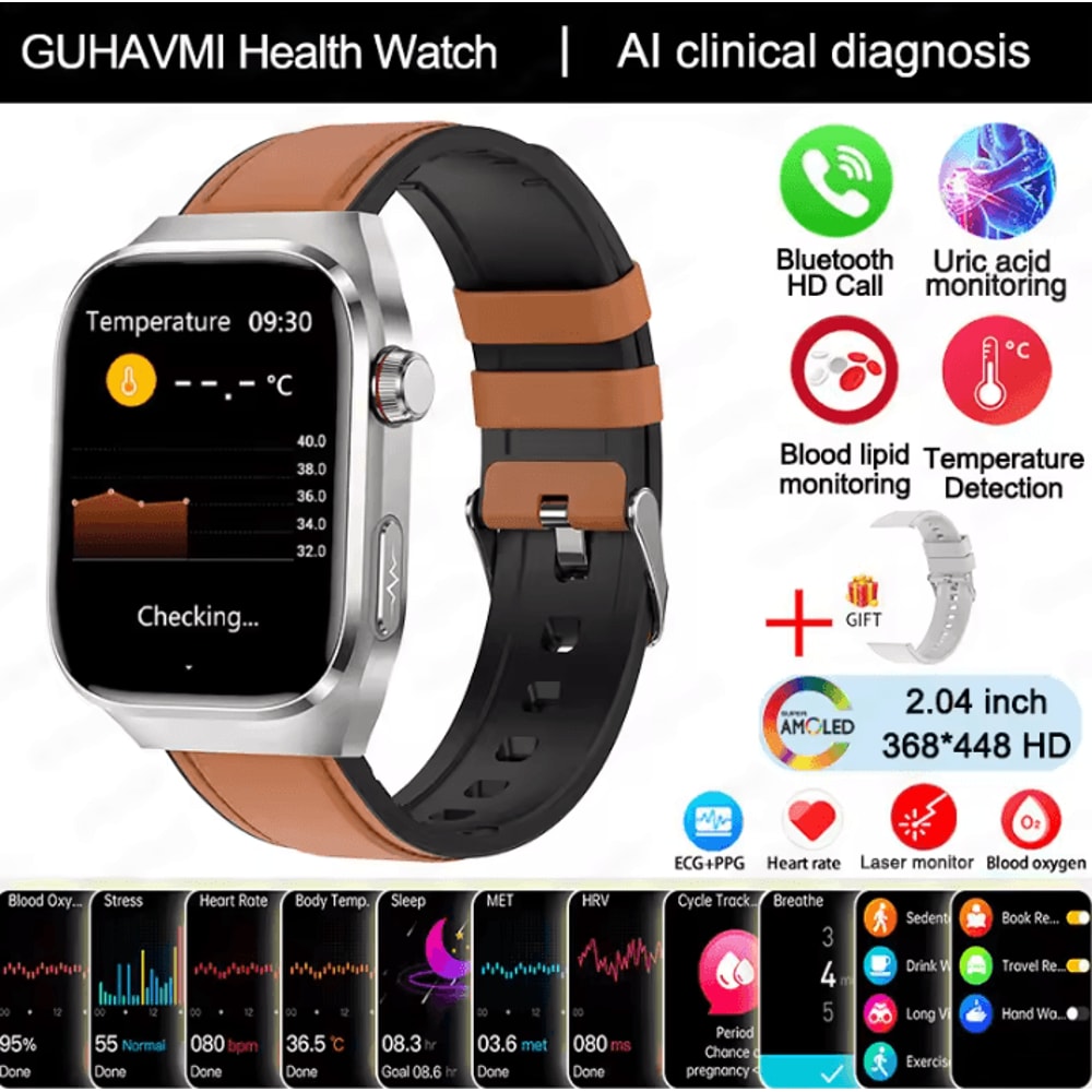 AI Laser Health Smartwatch With ECG PPG Uric Acid Blood Pressure Monitor 6