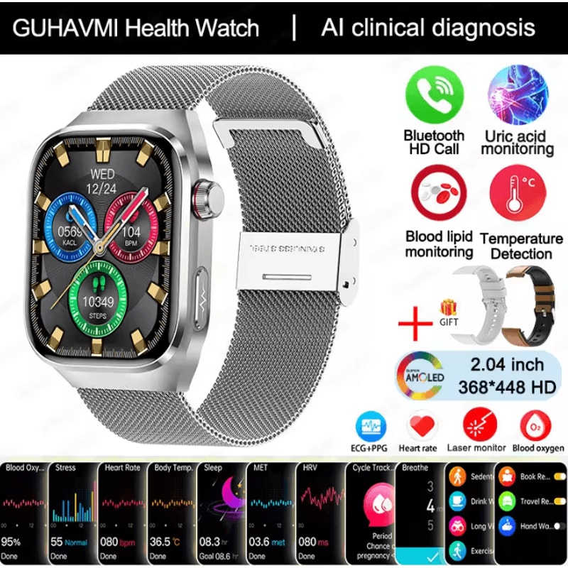 AI Laser Health Smartwatch With ECG PPG Uric Acid Blood Pressure Monitor 8