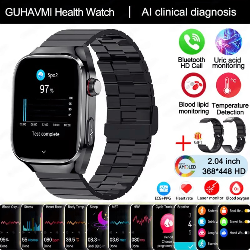 AI Laser Health Smartwatch With ECG PPG Uric Acid Blood Pressure Monitor 11