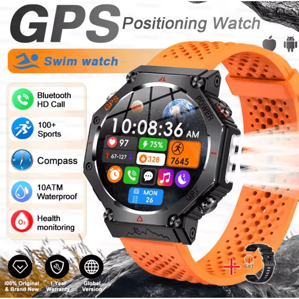 TRex 3 Ultra Military AMOLED GPS Smartwatch With 10ATM Waterproof Bluetooth Call 5