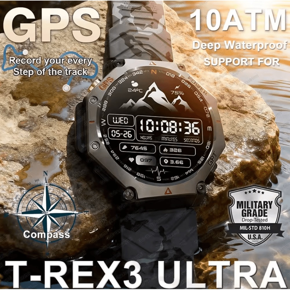 TRex 3 Ultra Military AMOLED GPS Smartwatch With 10ATM Waterproof Bluetooth Call 1