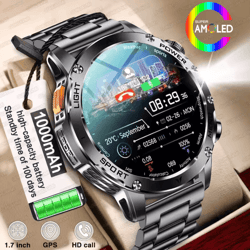 1.7 amoled gps smartwatch with bluetooth call, nfc & 1000mah battery