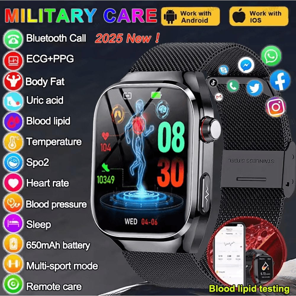 AI Laser Health Smartwatch With ECG PPG Uric Acid Blood Lipids Monitor 0