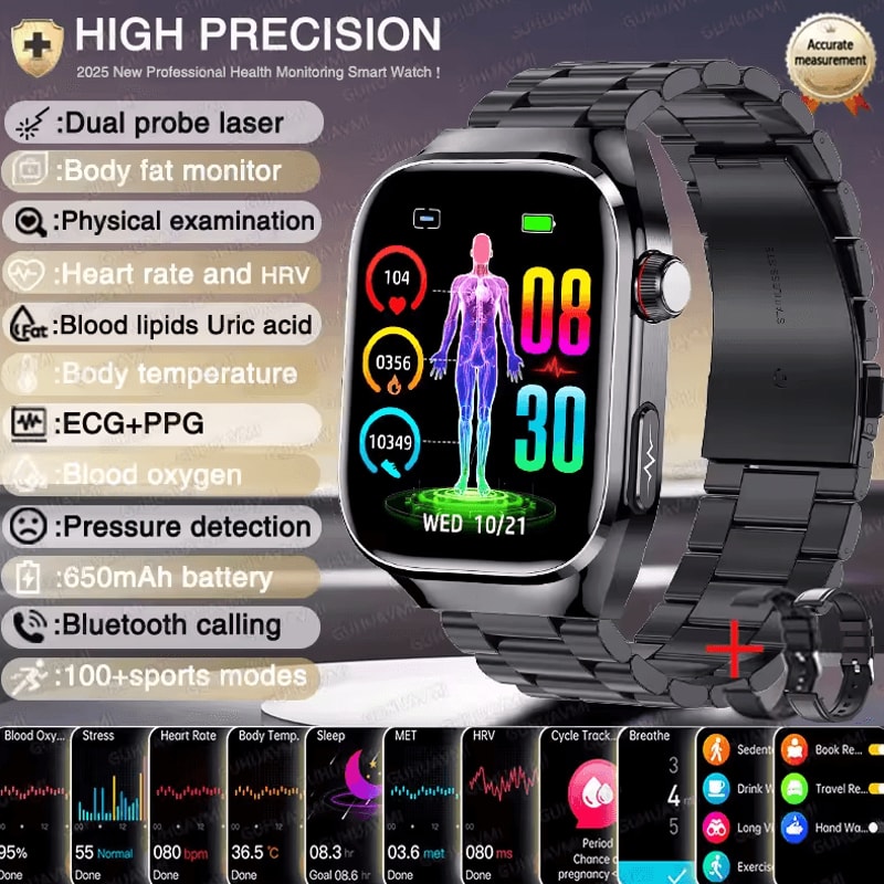 AI Laser Health Smartwatch With ECG PPG Uric Acid Blood Lipids Monitor 9