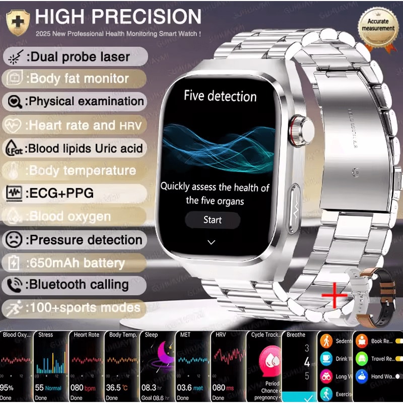 AI Laser Health Smartwatch With ECG PPG Uric Acid Blood Lipids Monitor 10