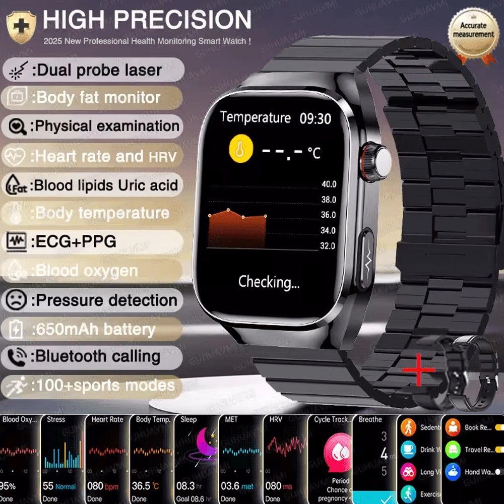 AI Laser Health Smartwatch With ECG PPG Uric Acid Blood Lipids Monitor 11