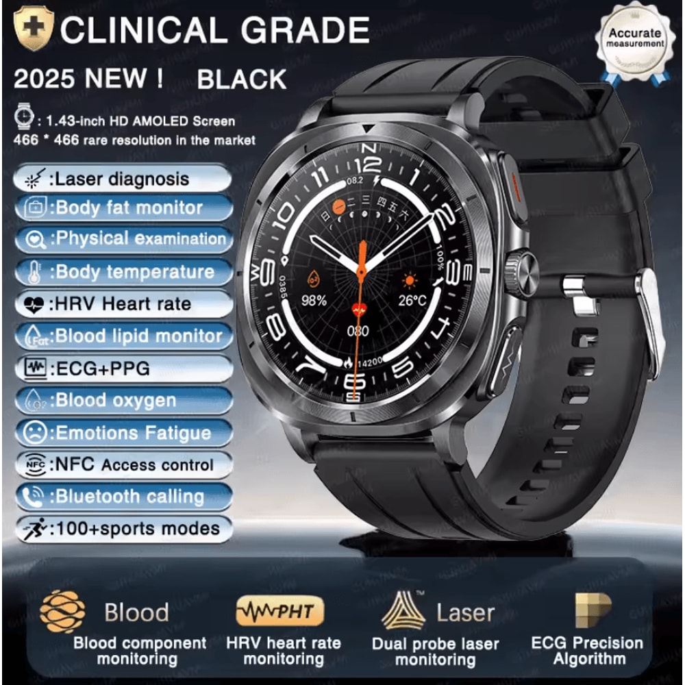 AI Laser Health Smartwatch With ECG PPG Uric Acid Blood Lipid Analysis 2
