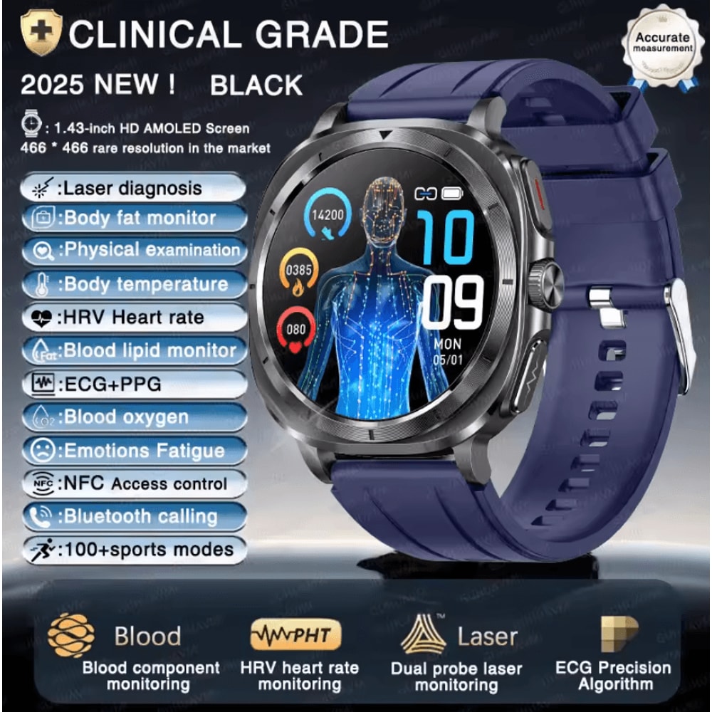AI Laser Health Smartwatch With ECG PPG Uric Acid Blood Lipid Analysis 3