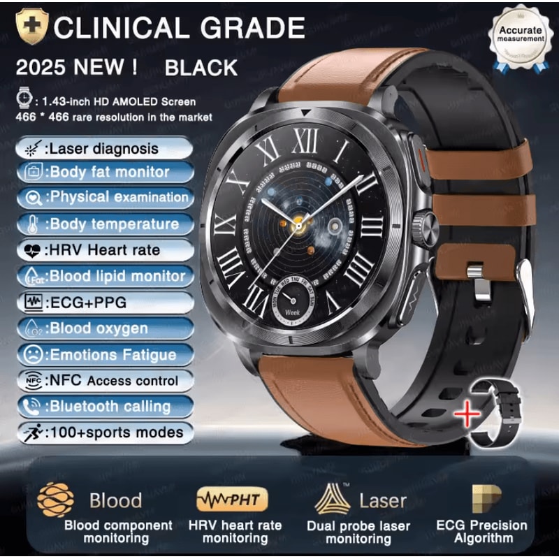 AI Laser Health Smartwatch With ECG PPG Uric Acid Blood Lipid Analysis 5