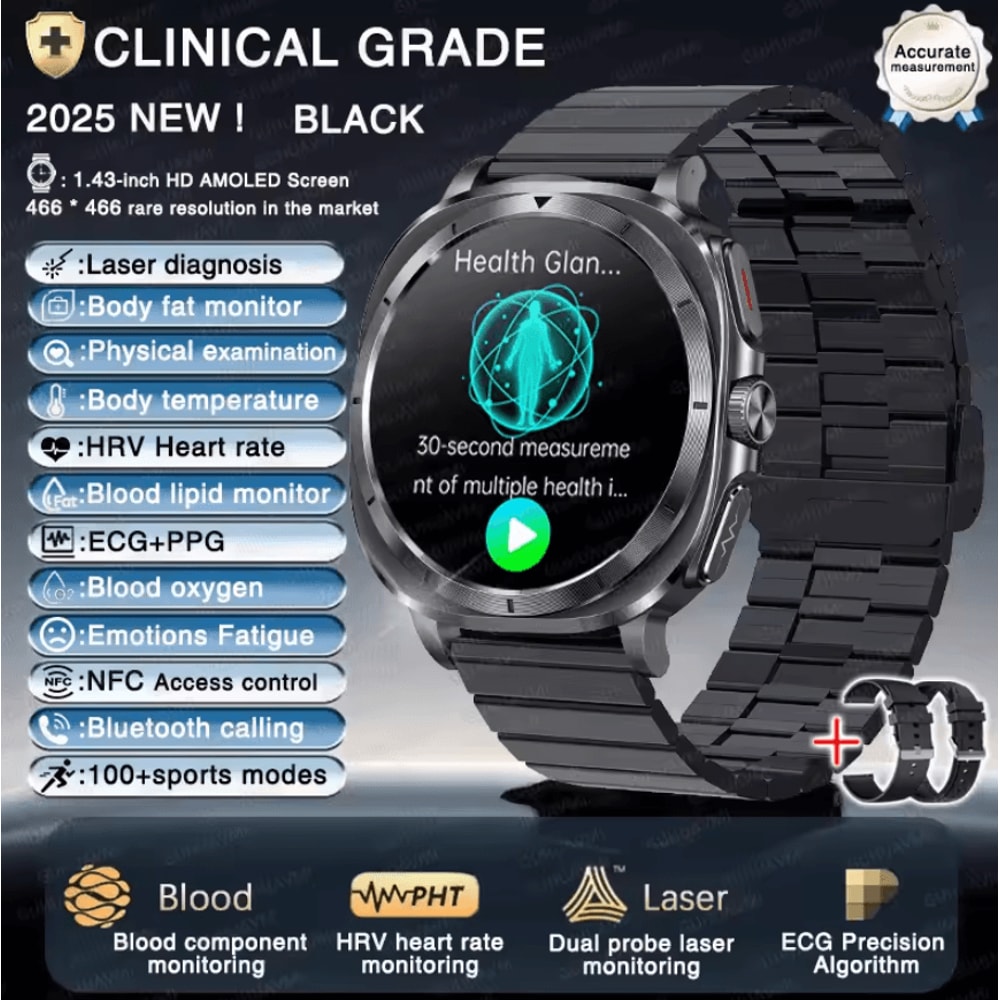 AI Laser Health Smartwatch With ECG PPG Uric Acid Blood Lipid Analysis 8