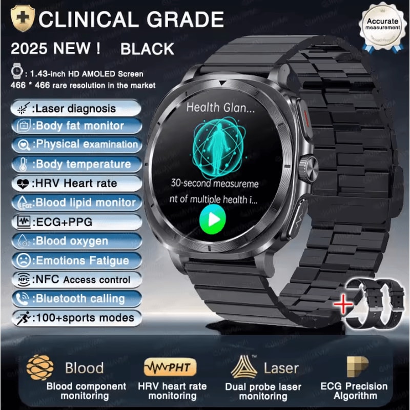 AI Laser Health Smartwatch With ECG PPG Uric Acid Blood Lipid Analysis 8