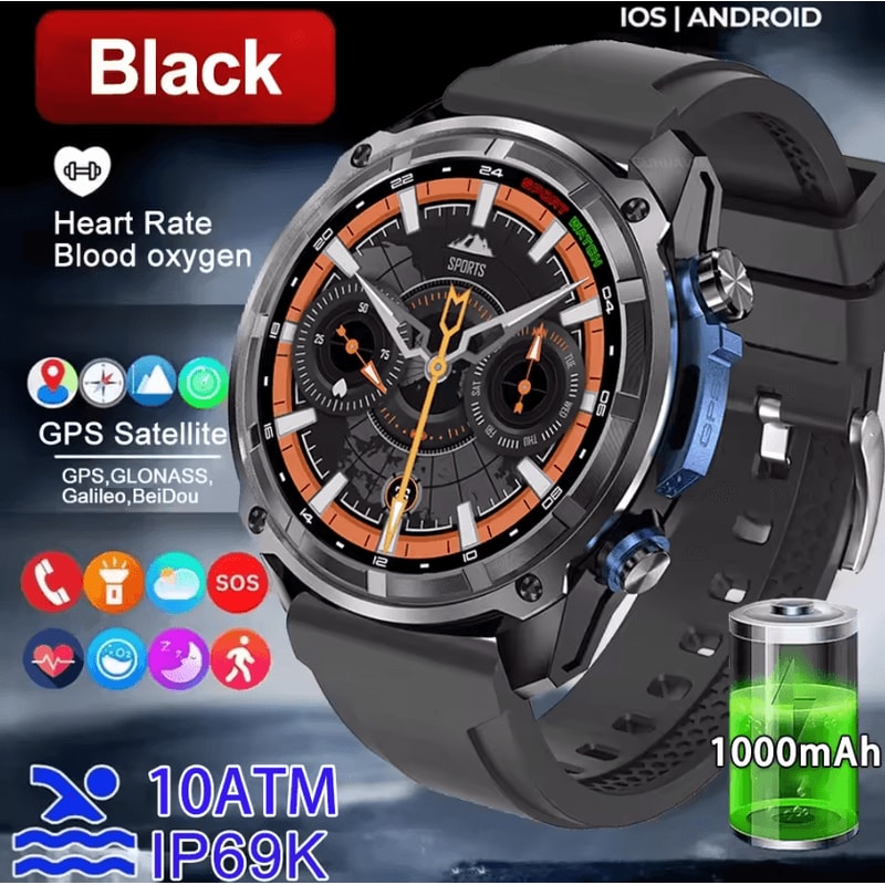Military Offline Map GPS Smartwatch With 4GB Storage 1000mAh Battery 2