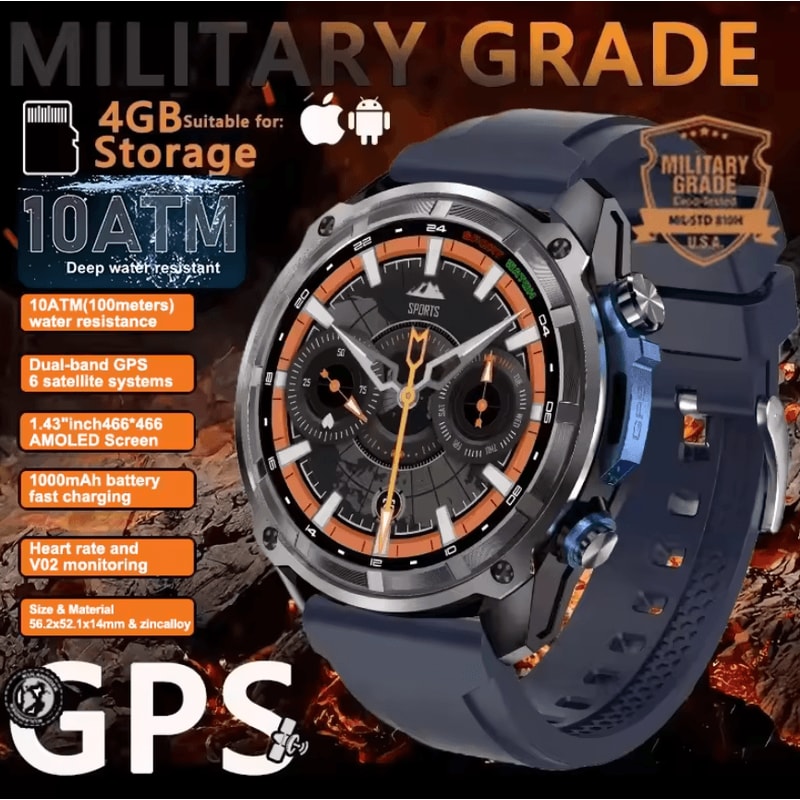 TRex 3 Pro Military GPS Smartwatch With Offline Maps 4GB Storage 1000mAh Battery 3