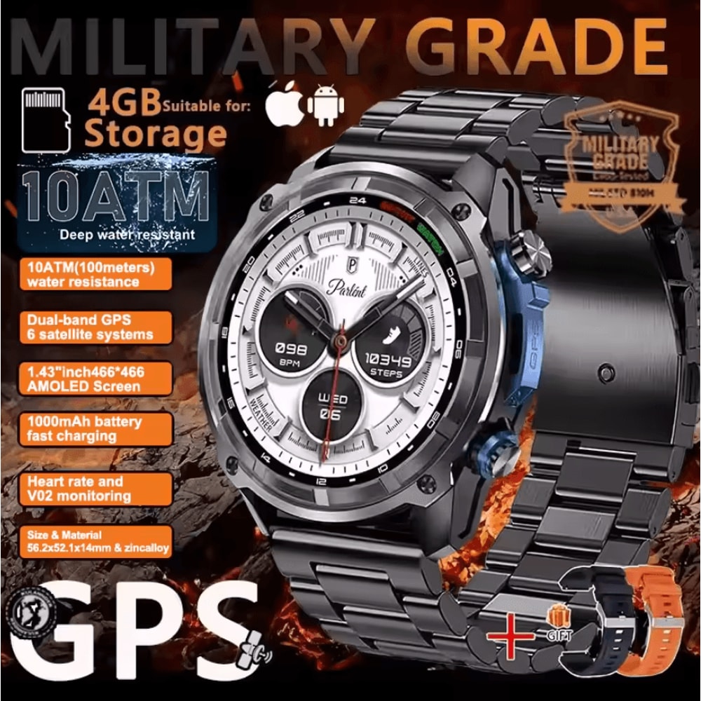 TRex 3 Pro Military GPS Smartwatch With Offline Maps 4GB Storage 1000mAh Battery 5