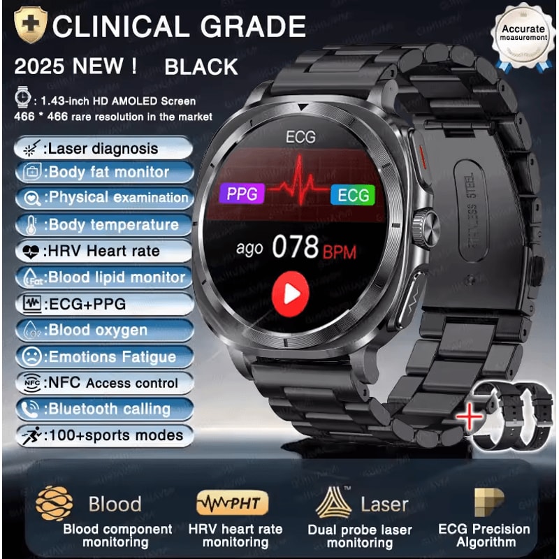 VitalTrack Pro ECG Smartwatch With Blood Pressure Body Health Monitoring 7
