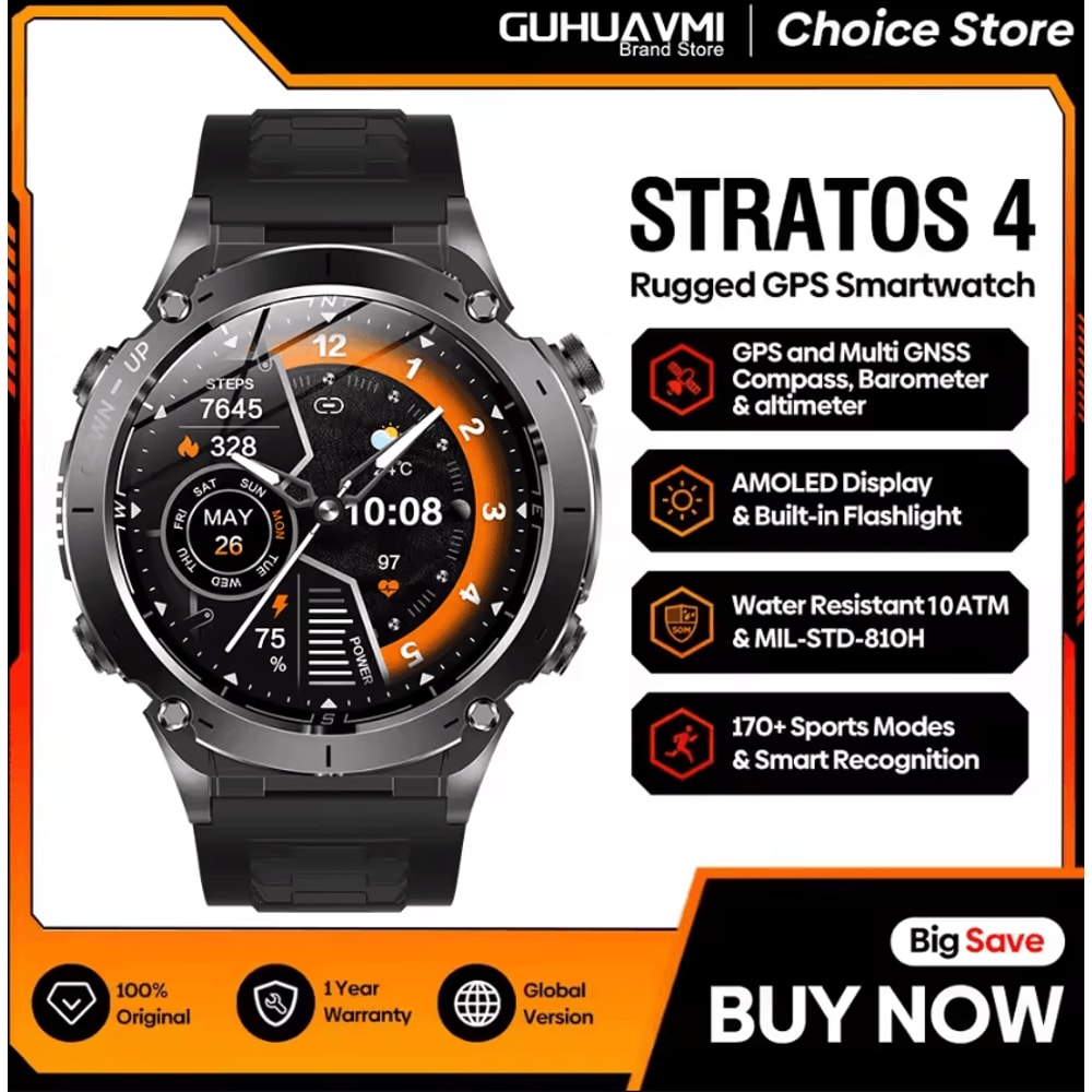 Stratos 4 Pro Rugged GPS Smartwatch With AMOLED Display Outdoor Navigation 0
