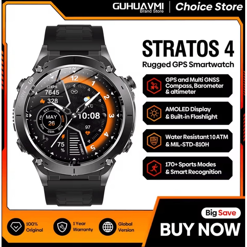 Stratos 4 Pro Rugged GPS Smartwatch With AMOLED Display Outdoor Navigation 0